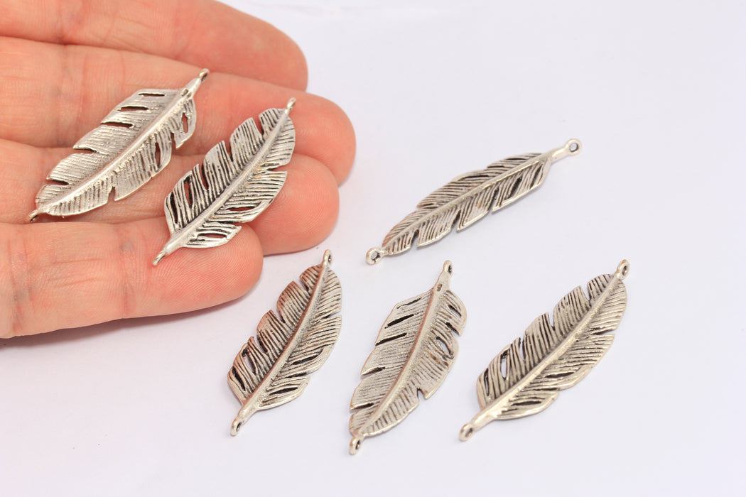 14x43mm Antik Gümüş Kaplama Tüy Kolye, Tüy Takıları, CLO11