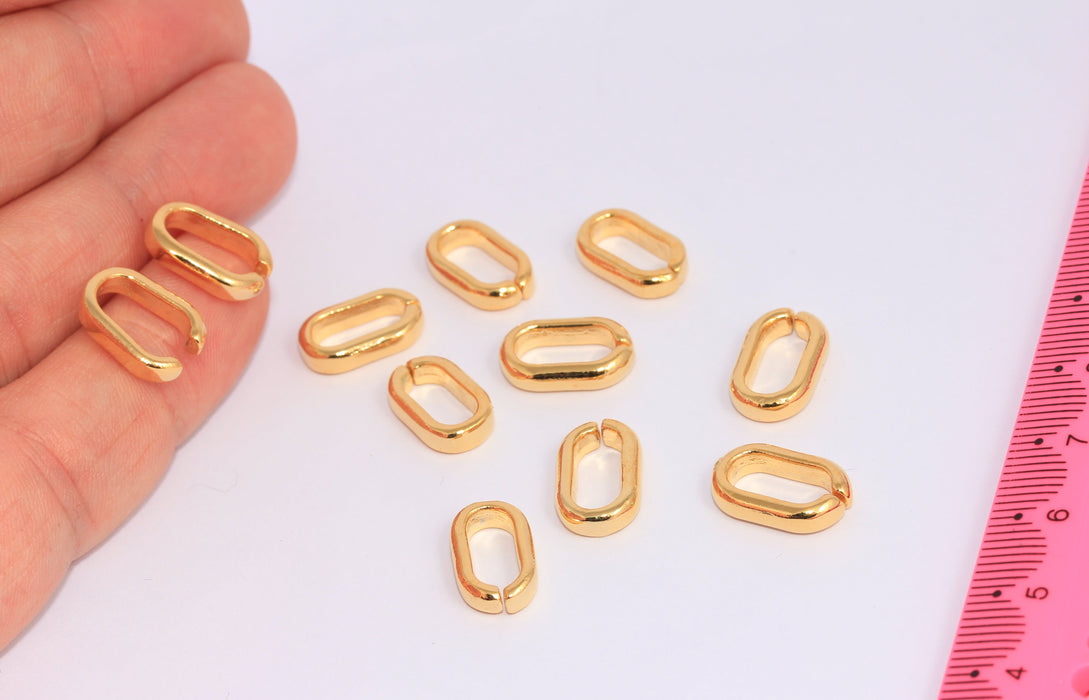 Anelli ovali in oro lucido 24k 8,5x14 mm, connettore in oro, CHK79-7