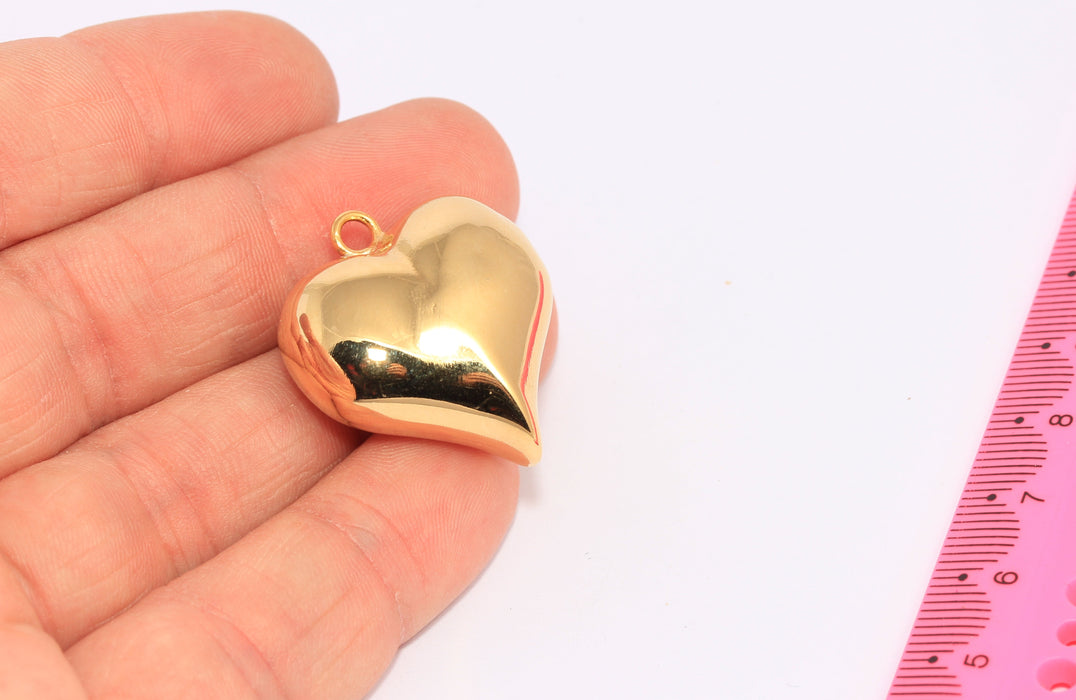 26x27mm 24k Shiny Gold Puffed Heart, Filigree Heart Pendant,CHK106-1