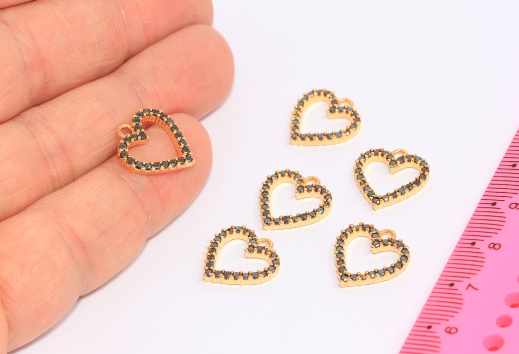 Ciondoli a forma di cuore in oro lucido 24k da 14x15 mm, ciondolo a forma di cuore, CHK93-2