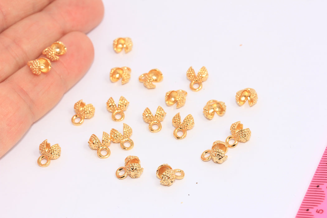 6x9mm 24k Shiny Gold Crimp Ends, Cord Ends, Clam Shell Bead Tip,CHK93-1
