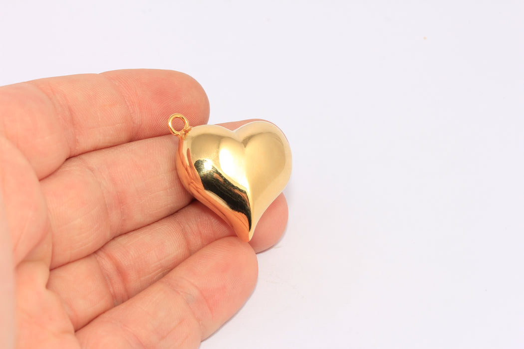 27mm 24k Shiny Gold Puffed Heart, Cute Heart Pendant,CHK103-2