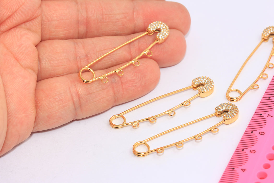 45mm 24k Shiny Gold Safety Pin Earrings, CZ Safety Pin Charm,CHK106-4