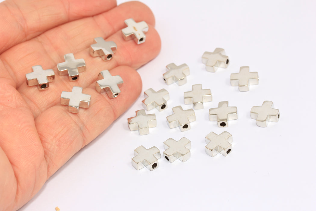 11x11mm Rodyum Kaplamalı Haç Boncukları, Artı Sembol Tılsımı, Gümüş Kaplama Bulguları, XP518-2'nin Kopyası