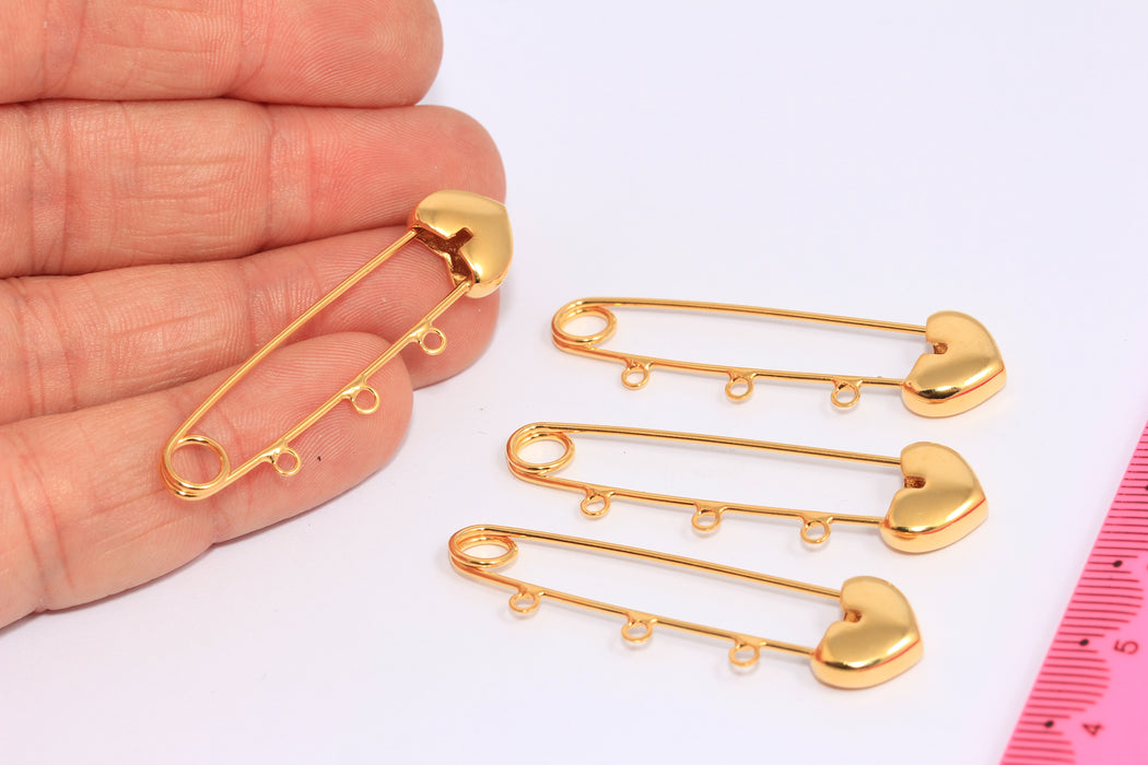 Ciondolo a forma di spilla di sicurezza in oro lucido 24k, 12x50 mm, con passanti, EYM3