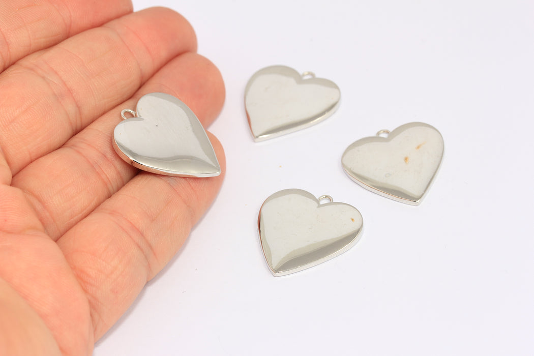 Disco a forma di cuore placcato rodio 23x25 mm, ciondolo a forma di cuore, BRT676