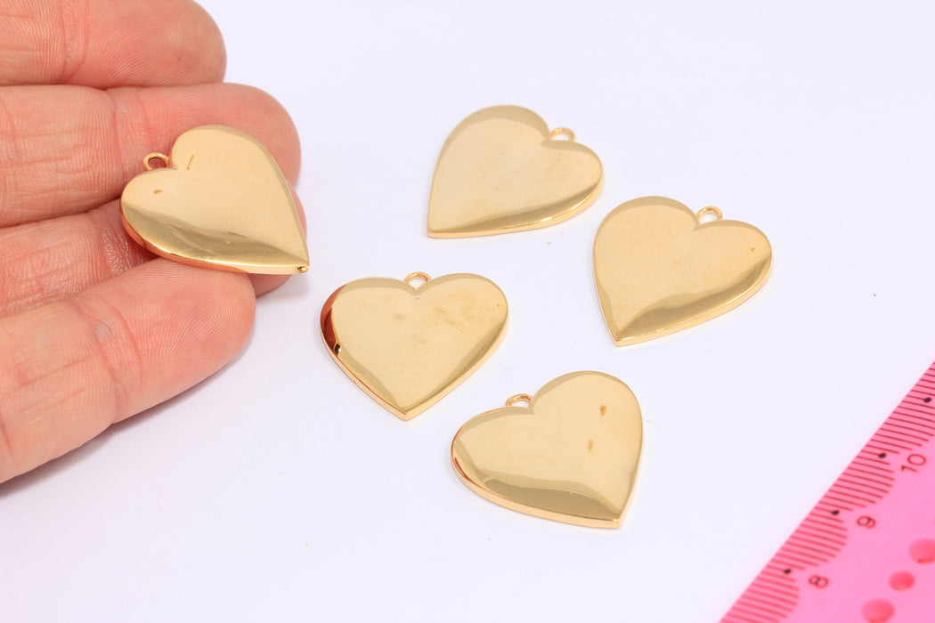 23x25mm 24k Shiny Gold Heart Medallion, Love Necklace Charms, MTE1109