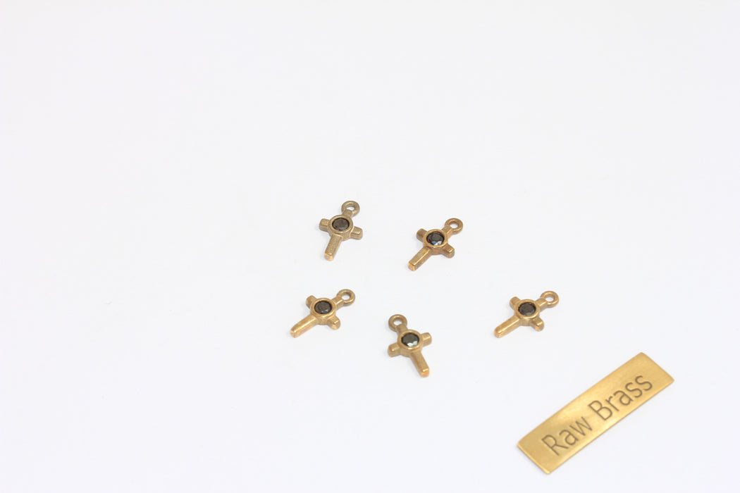 Ciondolo a croce con zirconi cubici in oro lucido 24k da 7x12 mm, micro pavé, ciondoli a croce con zirconi cubici, ciondoli a croce con pietra turchese, accessori placcati in oro, ZRCN424