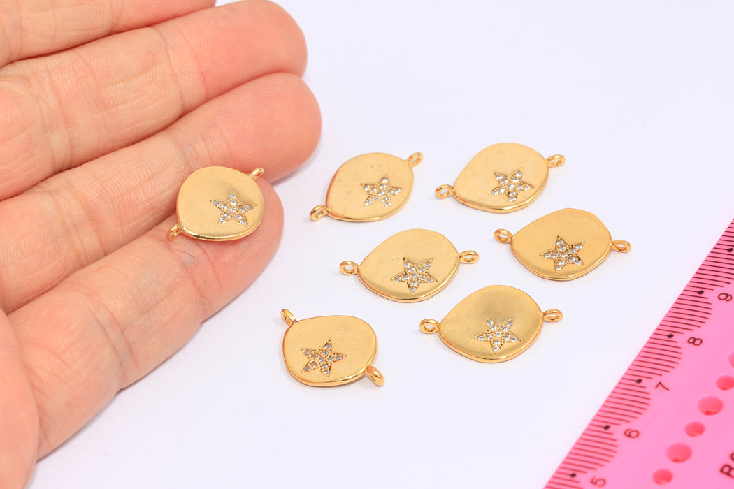 14x16mm 24 Ayar Parlak Altın Damla Takılar, Mikro Döşeme Kübik Zirkonya Yıldız Takılar, MLS10