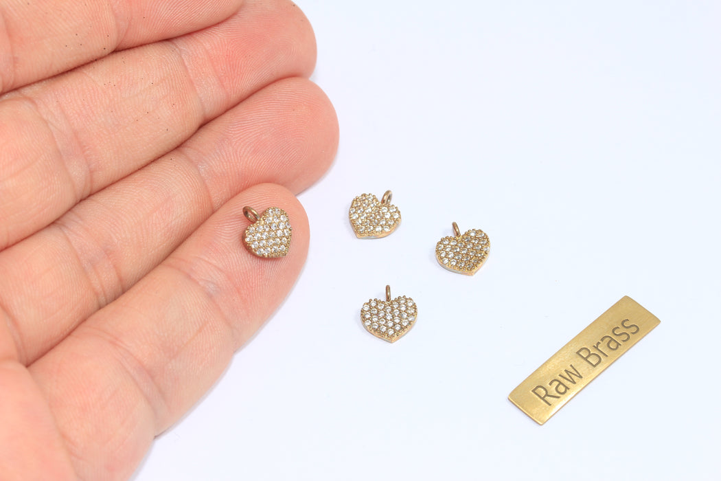 8 mm 24 Ayar Parlak Altın Kalp Takılar, Mikro Döşeme Kalp, Yakut Kalp Mini ZRCN99