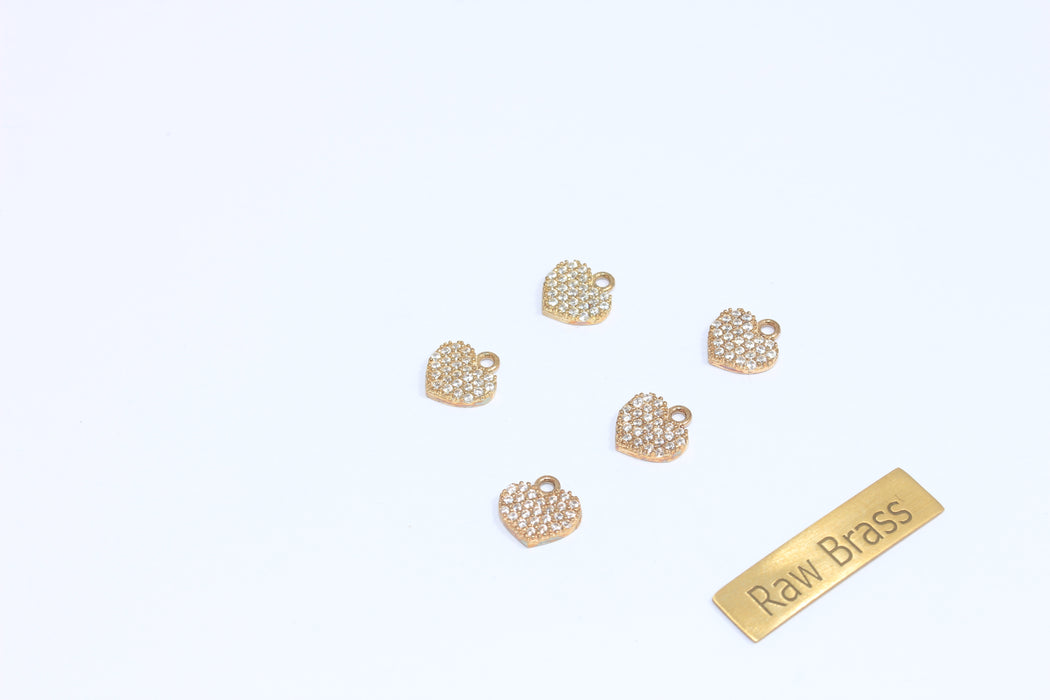 Brass CZ Heart Charms