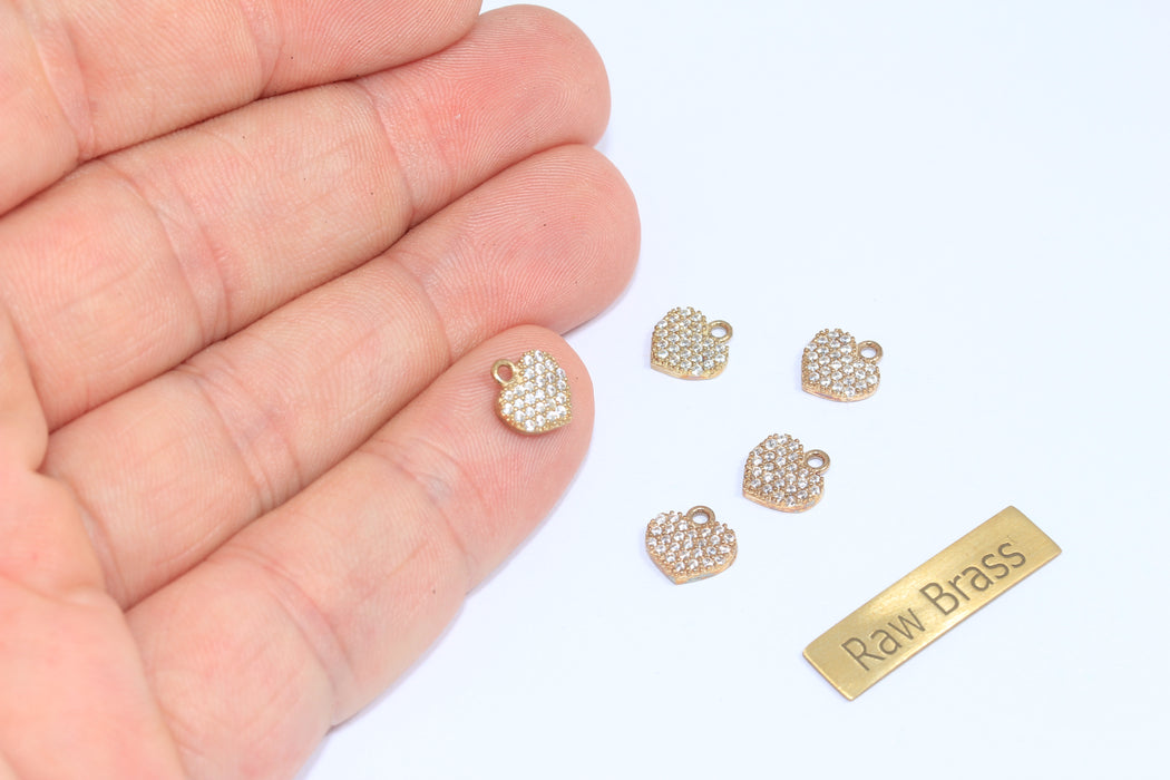 8 mm 24 Ayar Parlak Altın Kalp Takılar, Mikro Döşeme Kalp, Yakut Kalp Mini ZRCN99