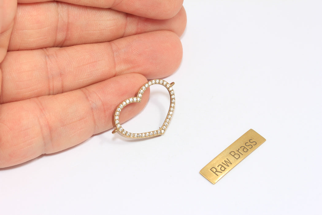 Brass CZ Heart Charms