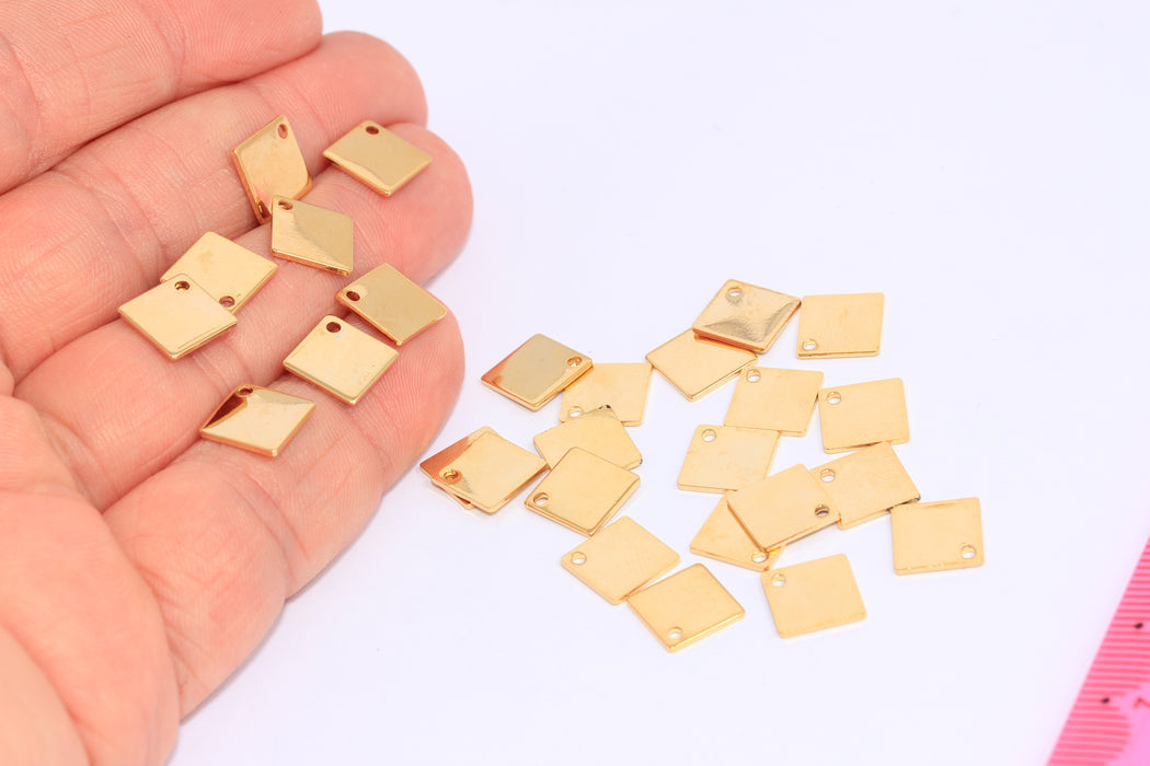 9mm 24k Shiny Gold Square Disc, Square Stamping Blanks, CHK336-8