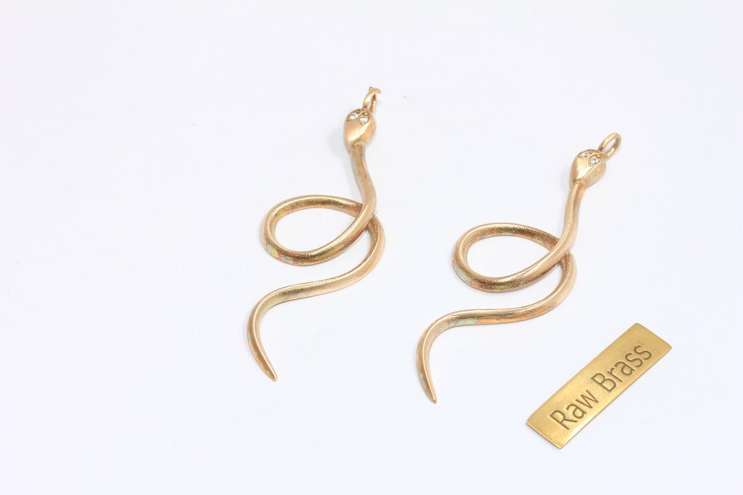 24 Ayar Parlak Altın Yılan Tılsımı, Zirkon Taşlı Yılan Kolye Ucu, Taşlı Kolye Ucu, BRT56