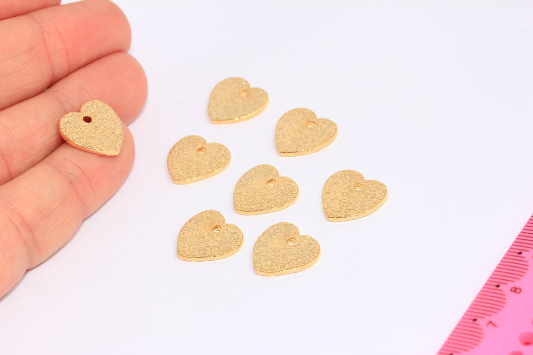 15mm 24k Shiny Gold Heart Disc Charm, Hammered Heart Bracelet Beads, CHK112-8