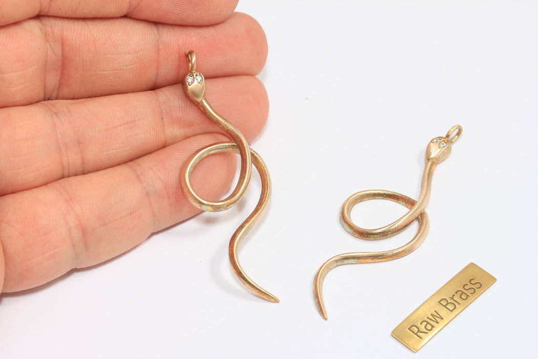 Ciondolo a forma di serpente in oro lucido 24k, ciondolo a forma di serpente con zirconi cubici, ciondolo con pavé, BRT56