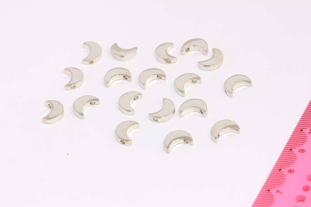 8x11 mm Rodyum Kaplamalı Ay Boncukları, Hilal Boncuklar, CHK336-4