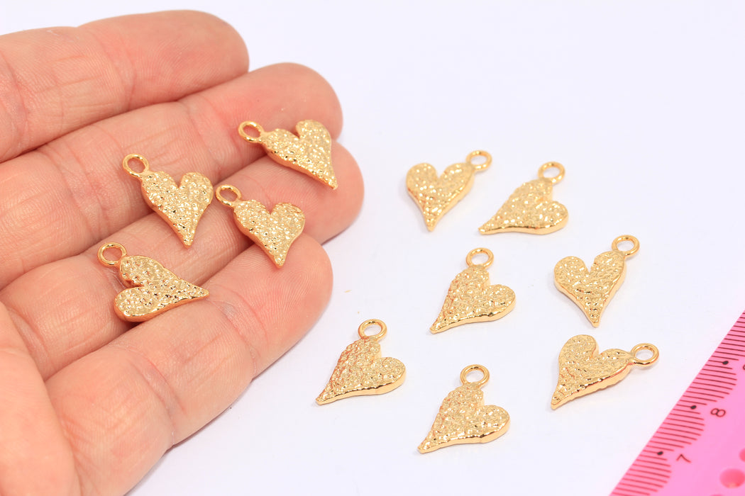 11x14mm 24k Shiny Gold Heart Charms, Love Necklace Medallion, CHK113-4
