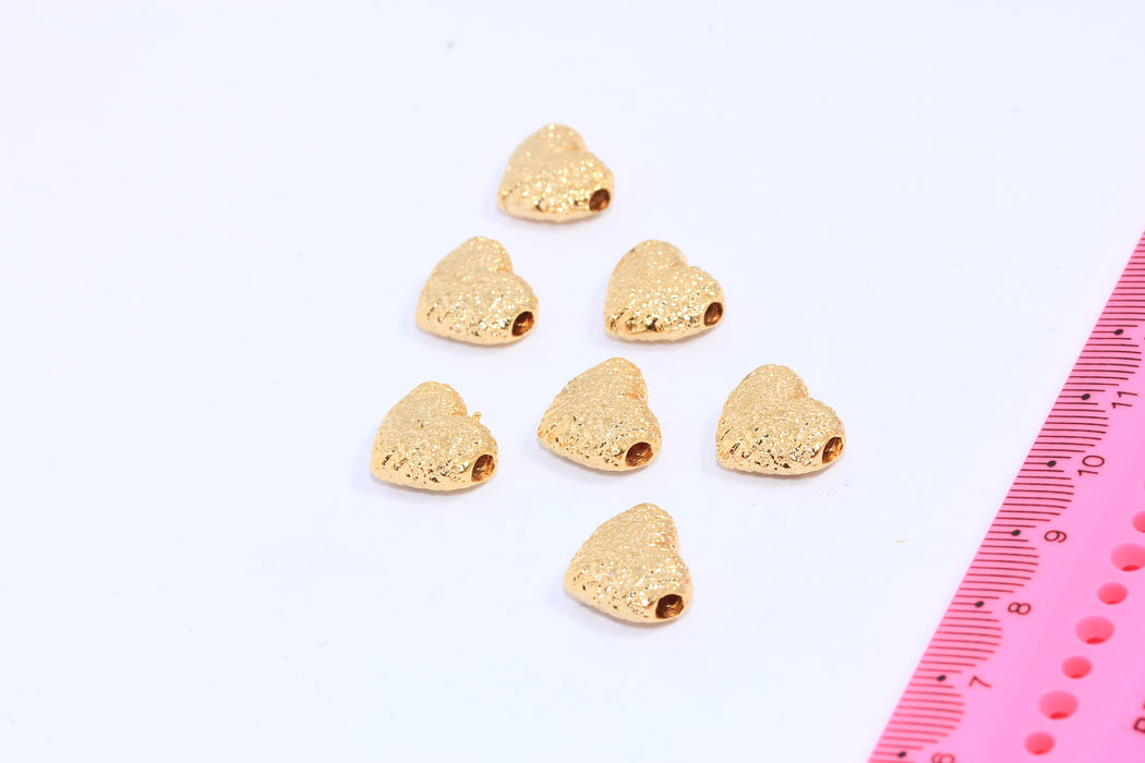 12x14mm 24k Shiny Gold Heart Puffed Charms, Hammered Heart Pendant, CHK130-3
