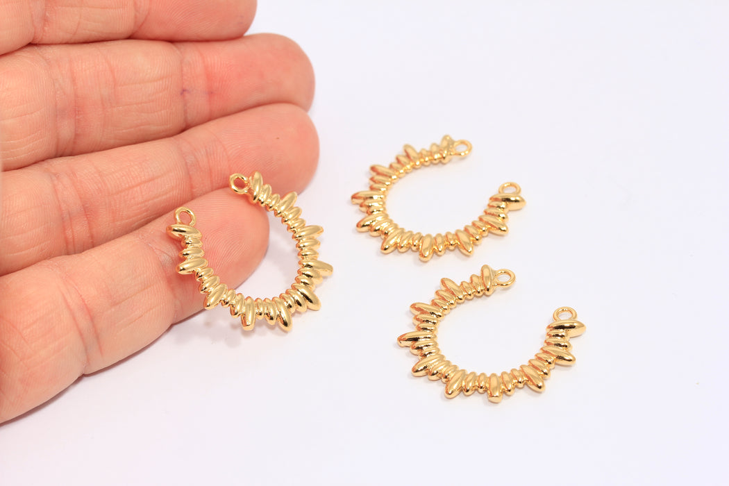 26x28mm 24k Shiny Gold Half Moon Pendant, Sun Semicircle Charms, CHK130-1