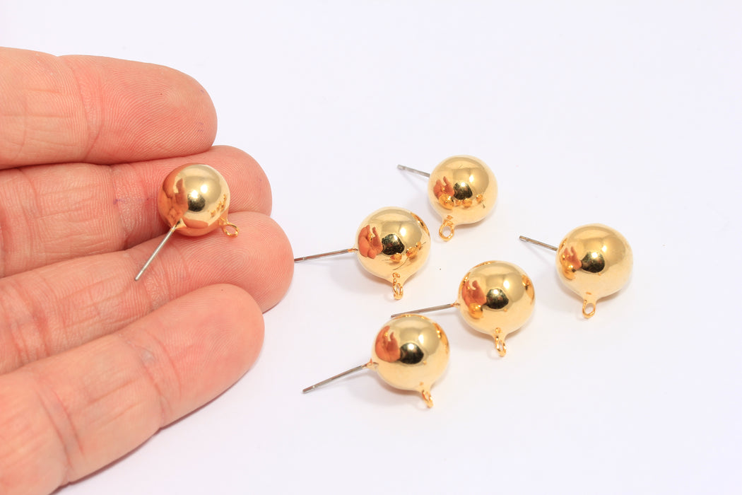 Ball Ear Posts, Gold Ball Stud Earrings With Loop