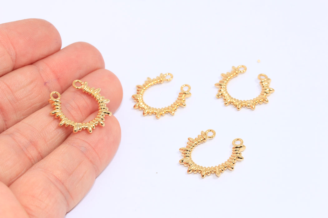 20x22mm 24k Shiny Gold Half Moon Pendant, Sun Semicircle Charms, CHK165-6