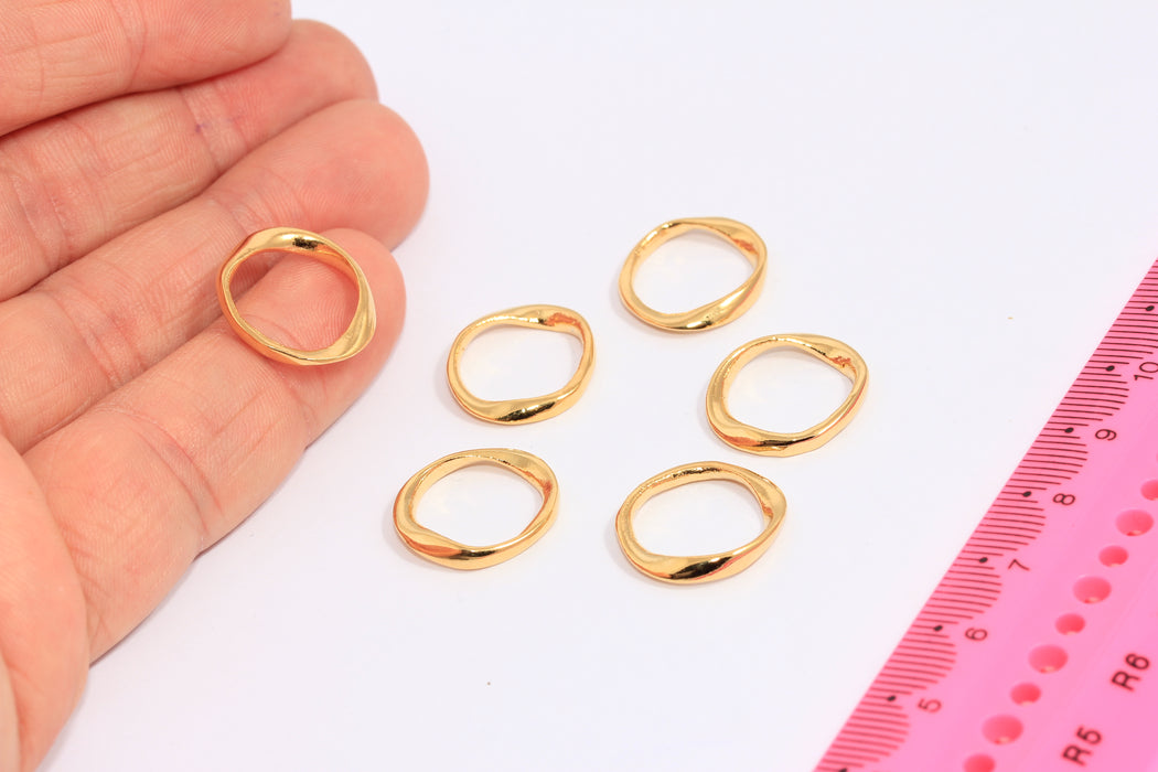 17 mm 24 Ayar Parlak Altın Daire Tılsımlar, Düzensiz Şekilli Büyük Yüzük, CHK165-2