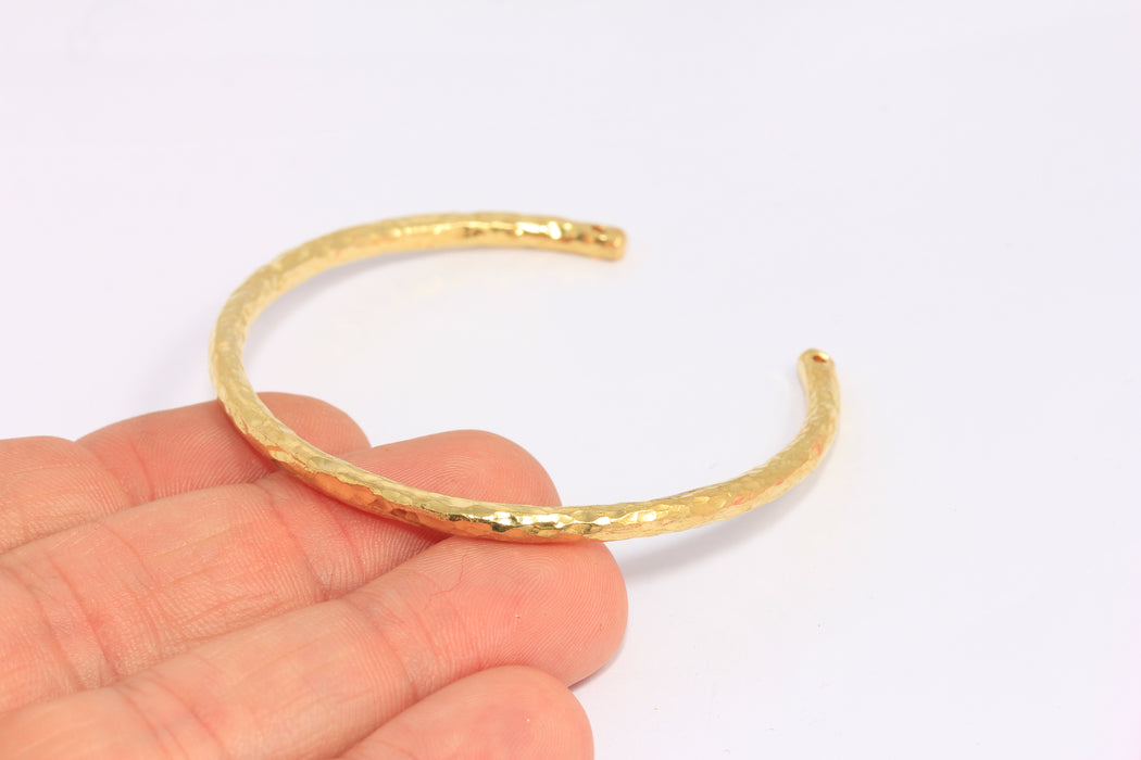 3,5mm 24k Shiny Gold Hammered Bracelet, Open Cuff Bracelet, BXB377-5