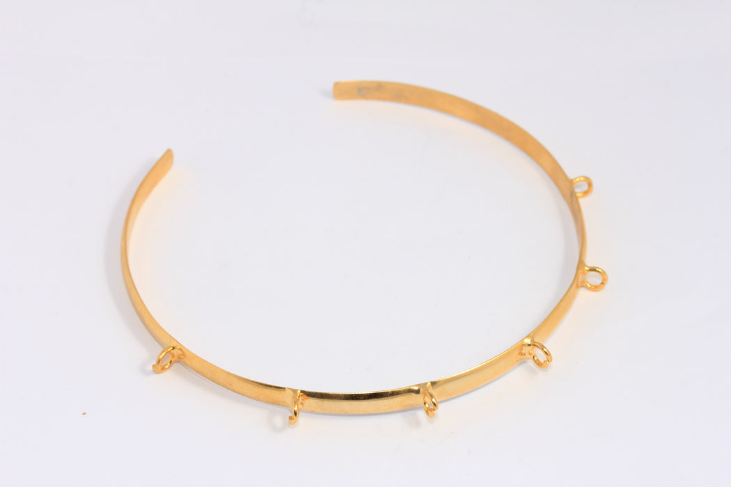 6mm 24k Shiny Gold Wire Choker Necklace With 6 Holes, Adjustable Necklace, CHK78-2