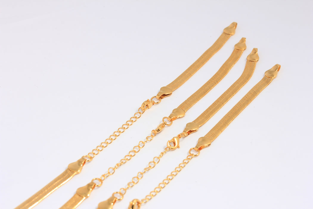 5mm 24k Shiny Gold Snake Bracelet, Pre Made Bracelets, CHK66-1