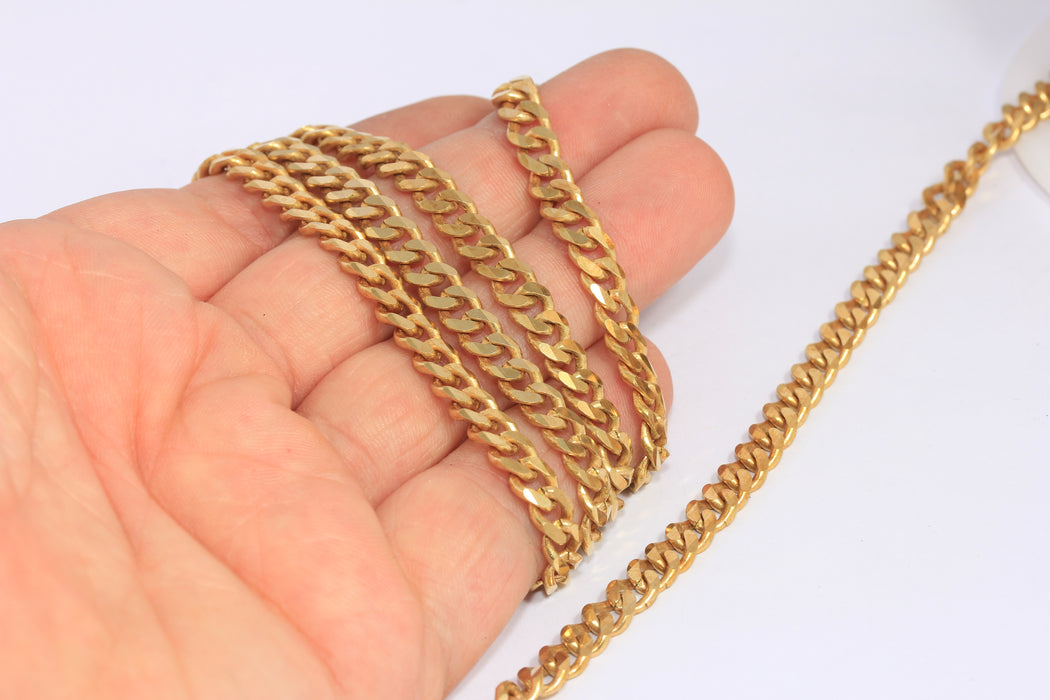 5,8x7m Raw Brass Faceted Chain, Thick Strong Curb Chain, KPT48