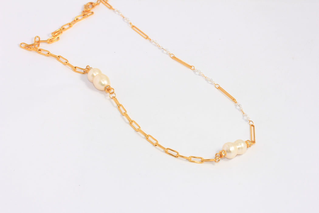 Collana di perle in oro lucido 24k da 19'', collana di perle bianche, BXB52-3