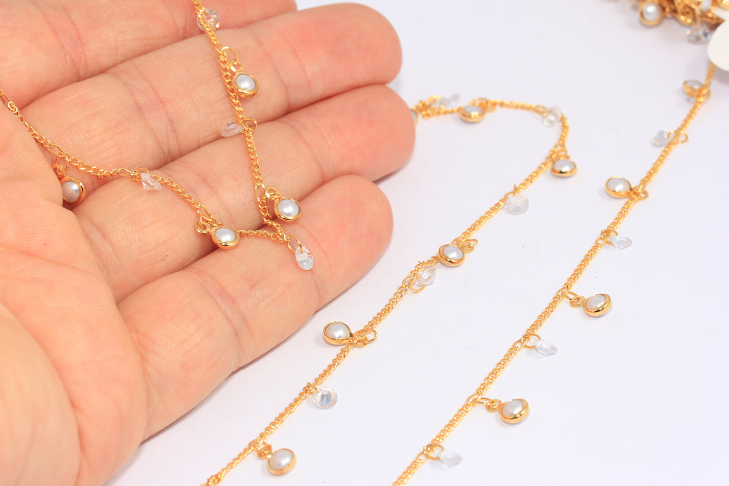 Catena di perle in oro lucido 24k da 1,5 mm, catene con perline dorate, CHK341-2