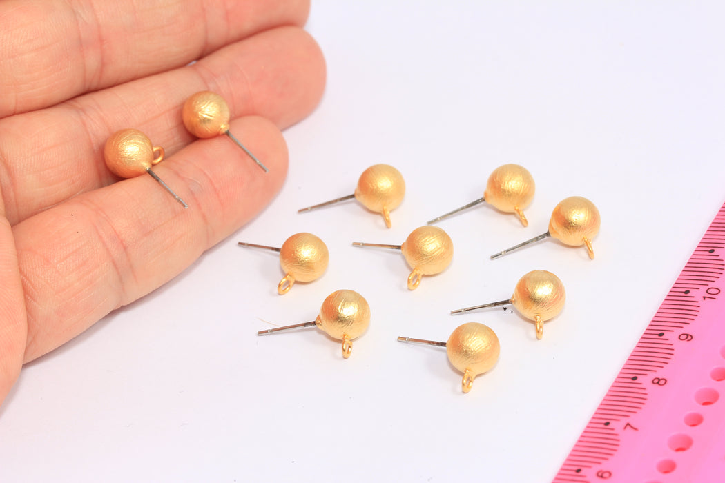 Ball Ear Posts, Ball Stud Earrings With Loop