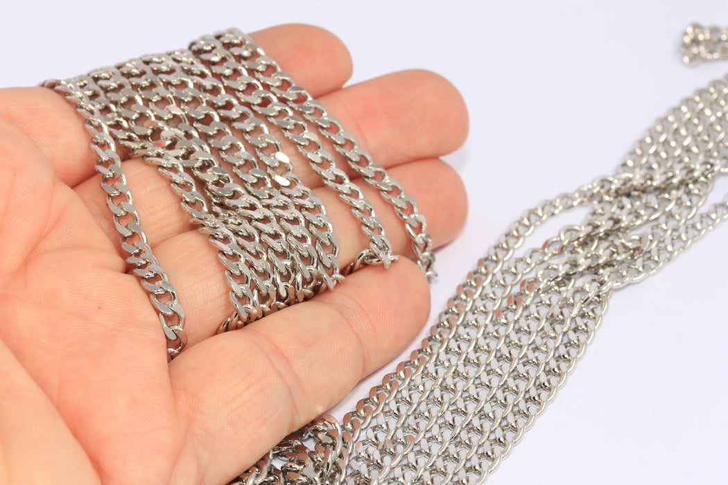 4,5mm Rhodium Curb Chain, Soldered Strong Curb Chain, CHK116-3