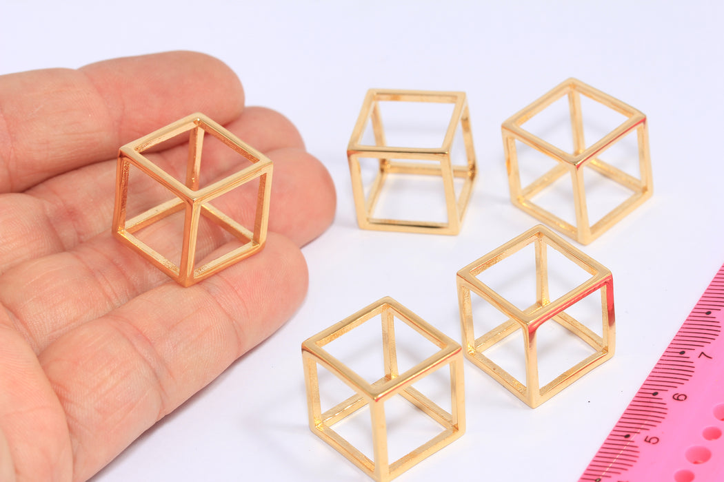 18mm 24k Shiny Gold Cube Charms, 3D Cube Pendant, Geometric Charm, CHK116-4
