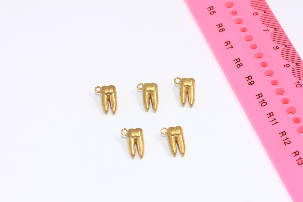 6x11mm Raw Brass Tooth Charm, Realistic Tooth Charms, Medical Charm, Dentist Charm Nursing Student Gift, KDR162