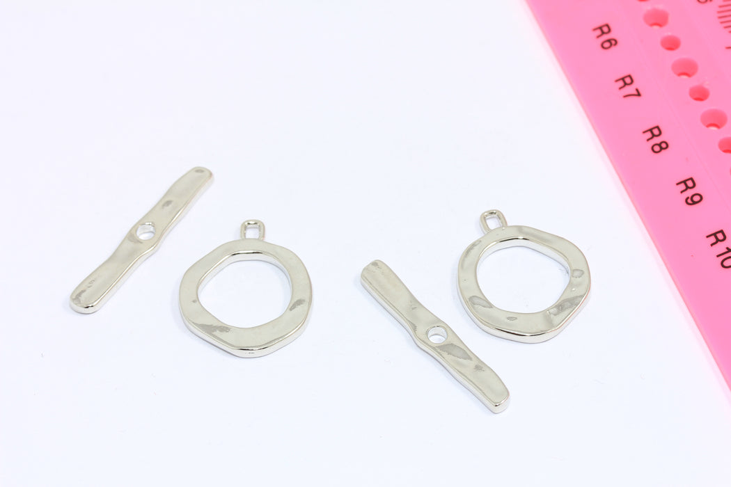 T Bar Ring Fasteners, Irregular Hammered Toggle Clasp