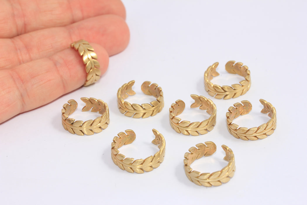 16-17mm Raw Brass Flower Rings, Brass Leaf Ring, Leaves LA39