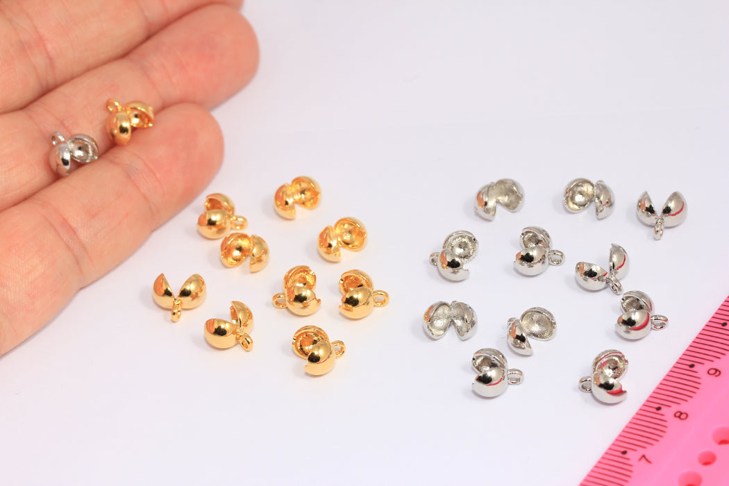 Shiny Gold Or Rhodium Plated Ball Chain Crimp Ends