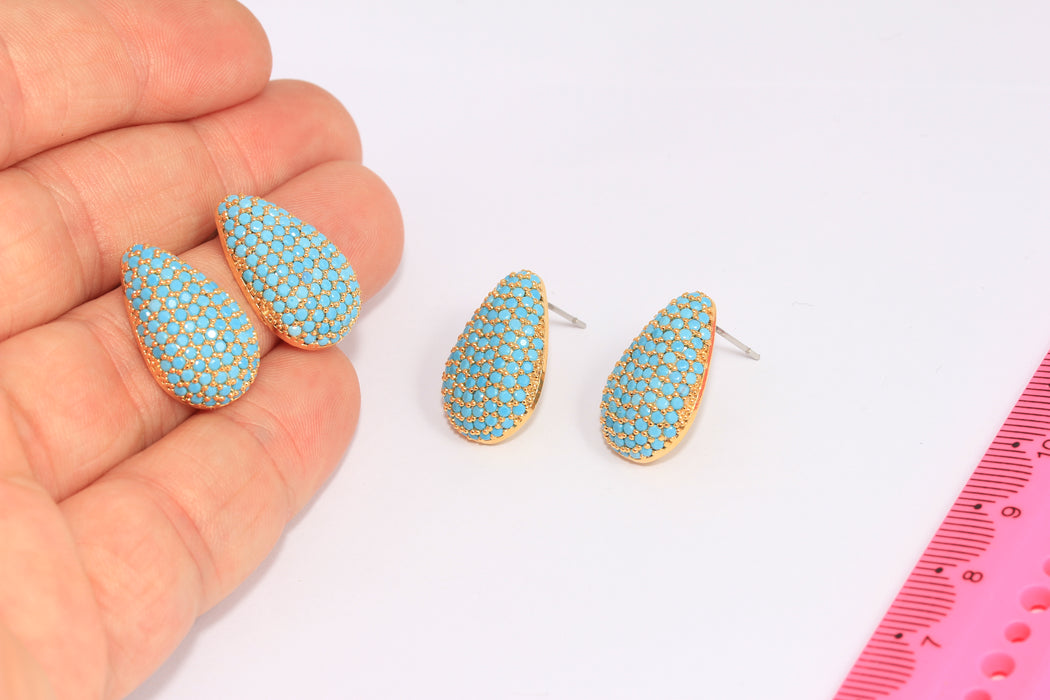 Micro Pave Turquoise Stone Teardrop Studs