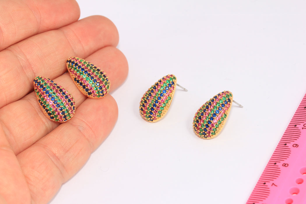 Micro Pave Mixed Stone Teardrop Studs
