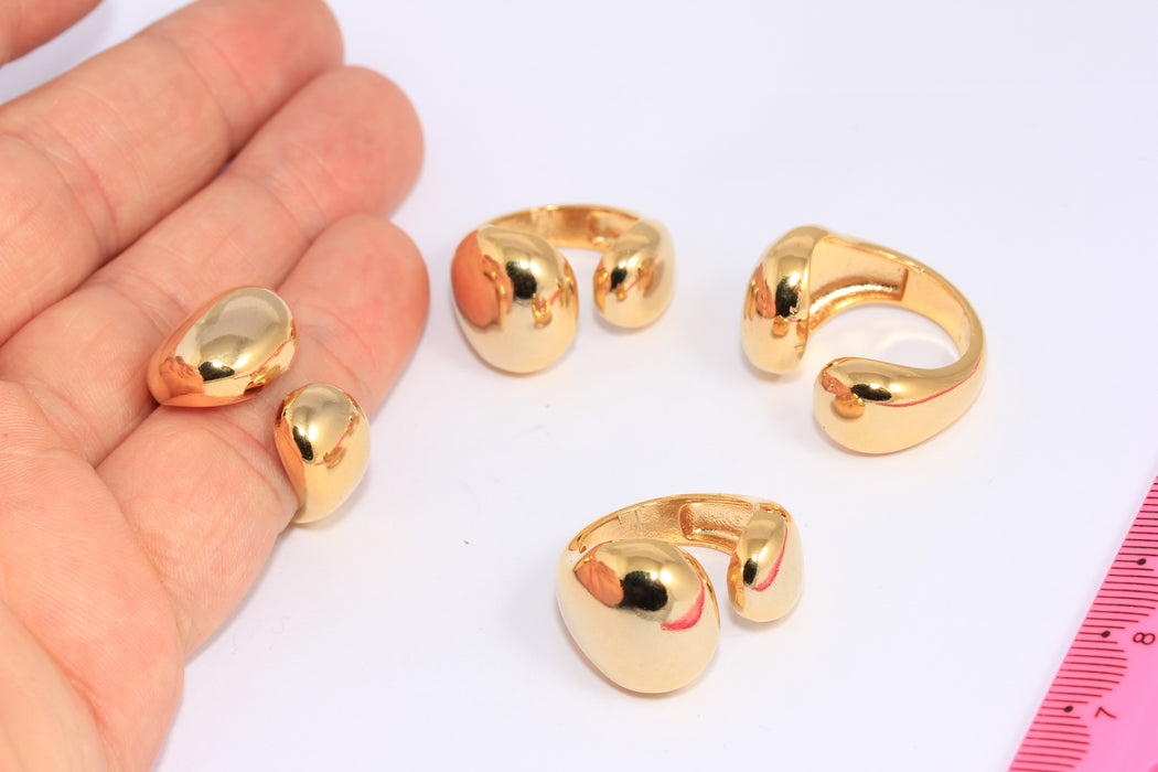 17-18mm 24k Shiny Gold Irregular Ball Ring, Open Ball Statement Ring, CHK516-2