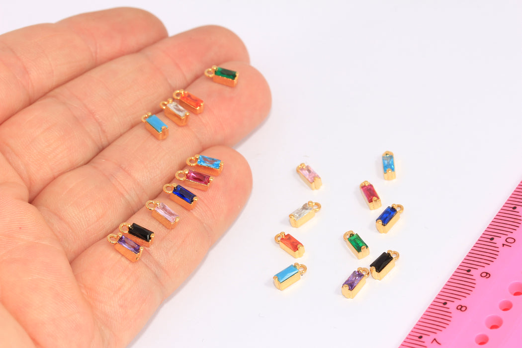 3x8,5mm 24k Shiny Gold CZ Drop Beads, Square Crystal Drop Charms,