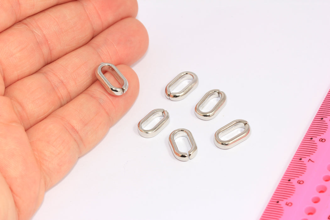 Ciondolo a maglie ovali placcato rodio 8,4x13x8mm, ciondoli di collegamento, CHK403-8