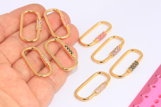 Shiny Gold CZ Oval Screw Clasp
