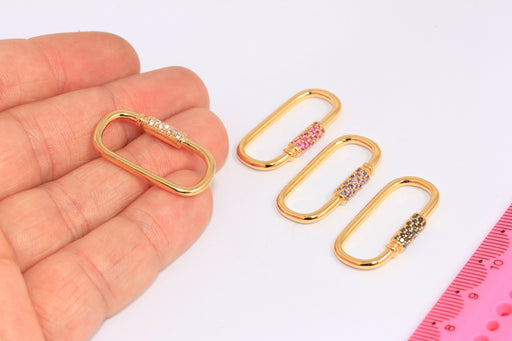 Shiny Gold CZ Oval Screw Clasp