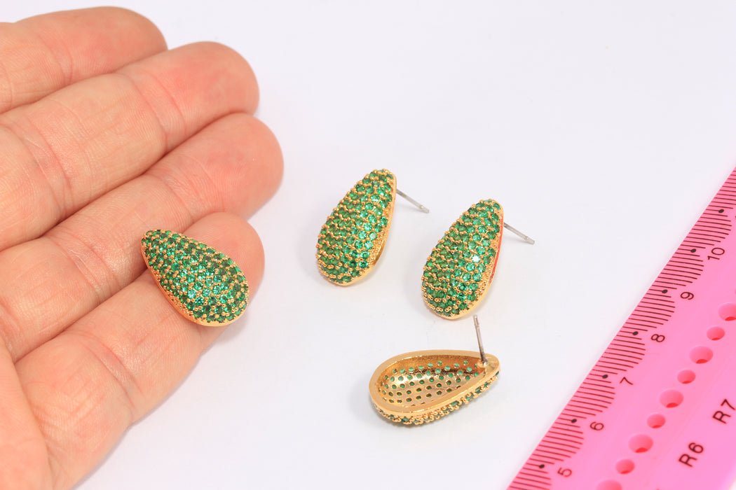Micro Pave Green Stone Teardrop Studs