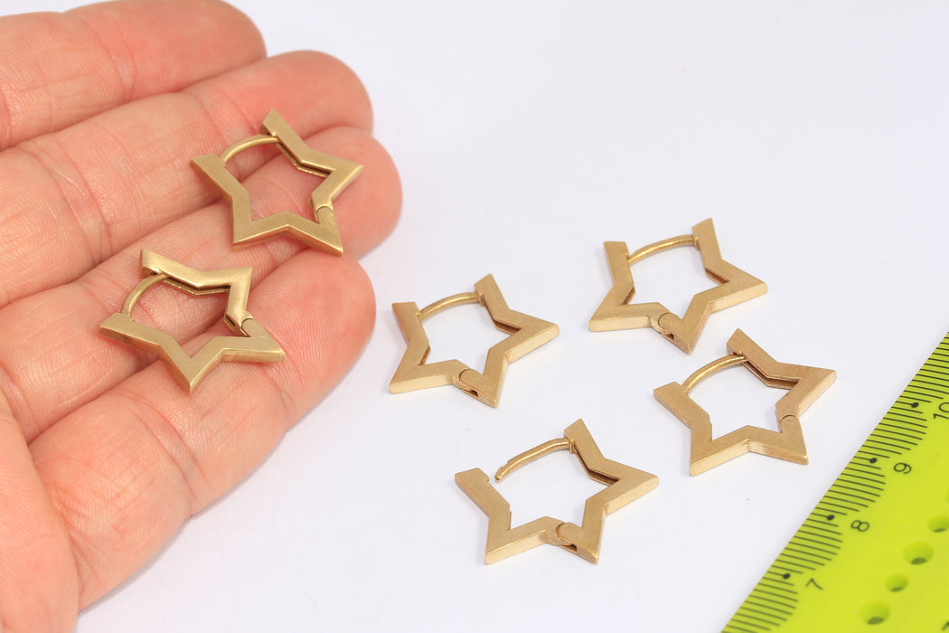 Orecchini a stella in ottone grezzo da 21x24 mm, orecchini a leva a forma di stella, CHK472-4